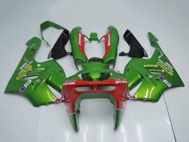 1994-1997 Kawasaki ZX9R Motorcycle Fairings - Green Red Elf Dunlop Canada