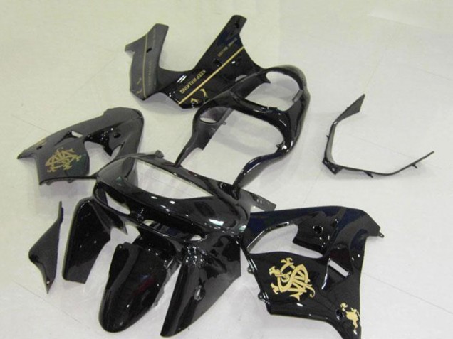 1998-1999 Kawasaki ZX9R Motorcycle Fairings - Glossy Black Gold Jw Canada