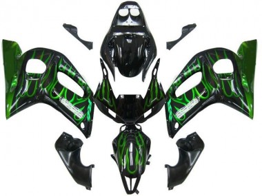 Purchase 1998-2002 Yamaha YZF 600 R6 Motorcycle Fairings - Glossy Black Green Flame Canada