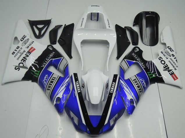 2000-2001 Yamaha YZF R1 Motorcycle Fairings - White Blue Black ENEOS Monster Canada
