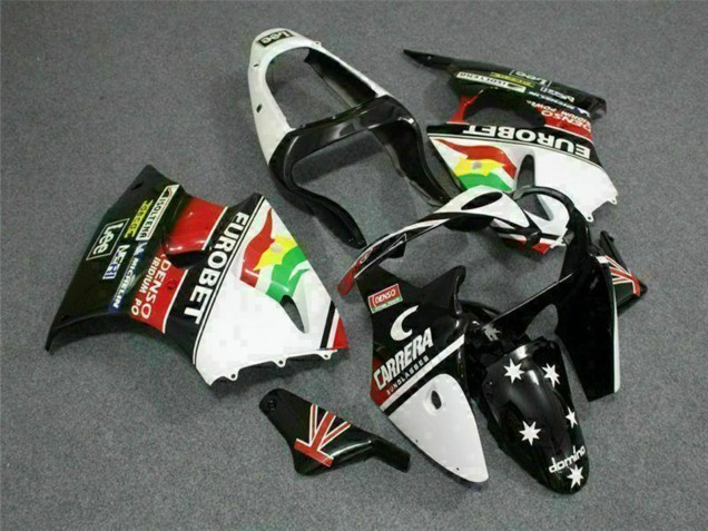 2000-2002 Kawasaki ZX6R Motorcycle Fairings - White Red Yellow Green Glossy Black Star EuroBet Canada