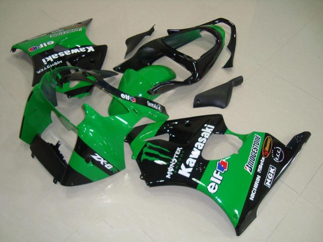 2000-2002 Kawasaki ZX6R Motorcycle Fairings - Green Glossy Black Monster Canada