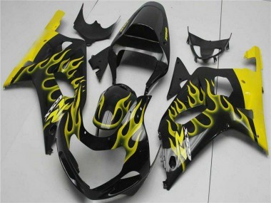 Purchase 2001-2003 Suzuki GSXR 600/750 Motorcycle Fairings - Glossy Black Yellow Flame Canada
