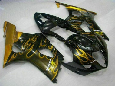Purchase 2003-2004 Suzuki GSXR 1000 Motorcycle Fairings - Glossy Black Gold Flame Canada