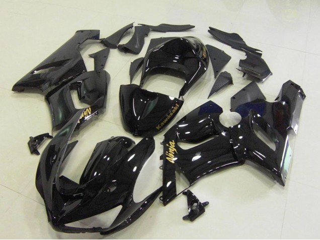 2005-2006 Kawasaki ZX6R Motorcycle Fairings - Glossy Black Gold Decals Canada