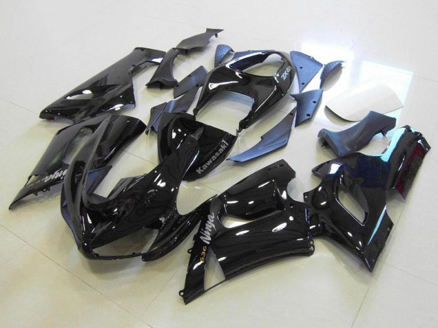 2005-2006 Kawasaki ZX6R Motorcycle Fairings - Glossy Black Silver Decals Canada