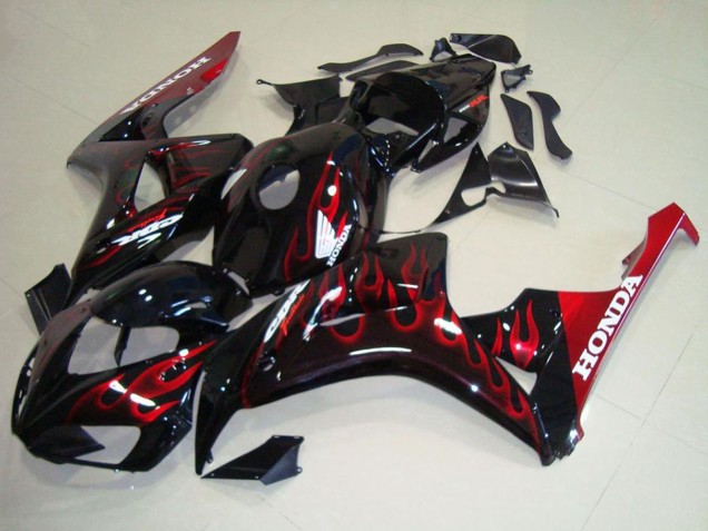 2006-2007 Honda CBR1000RR Motorcycle Fairing Kits - Glossy Black Red Flame Canada