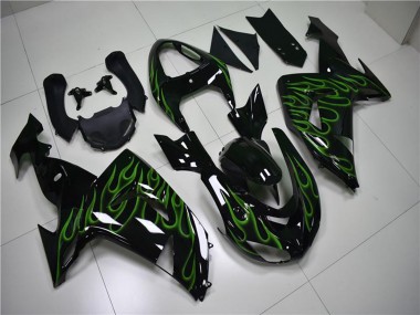 Purchase 2006-2007 Kawasaki ZX10R Motorcycle Fairings - Glossy Black Green Flame Canada