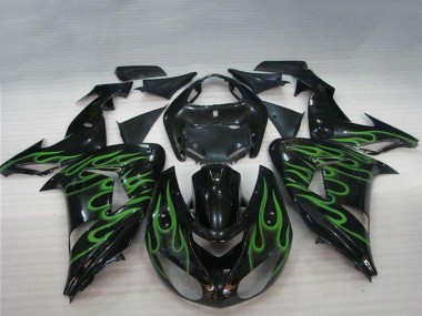 Purchase 2006-2007 Kawasaki ZX10R Motorcycle Fairings - Glossy Black Green Flame Canada