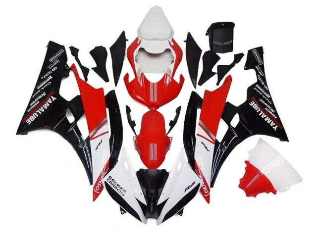 2006-2007 Yamaha YZF R6 Motorcycle Fairings - White Red Black Canada