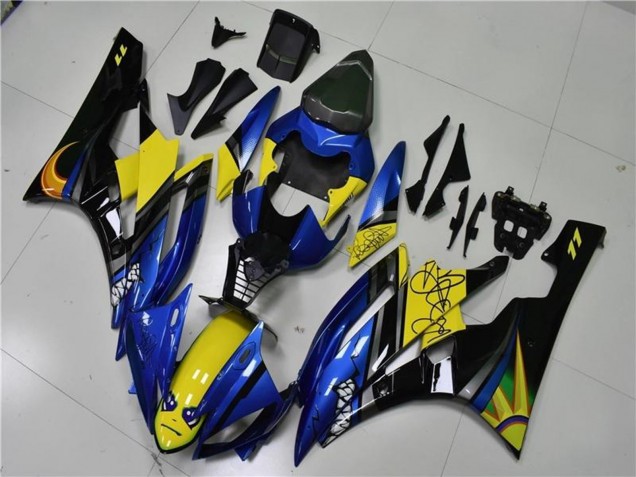 2006-2007 Yamaha YZF R6 Motorcycle Fairings - Blue Yellow Glossy Black Shark Canada