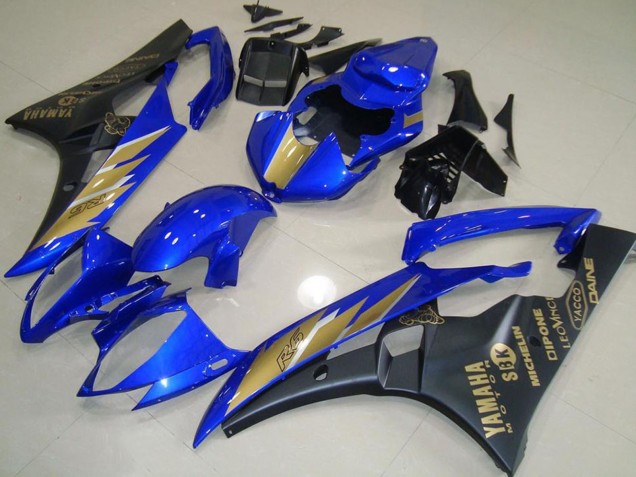 2006-2007 Yamaha YZF R6 Motorcycle Fairings - Blue Gold Matte Black Canada