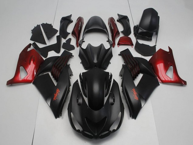 2006-2011 Kawasaki ZX14R ZZR1400 Motorcycle Fairings - Matte Black Red Ninja Canada