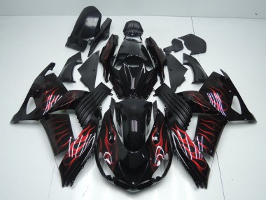 Purchase 2006-2011 Kawasaki ZX14R ZZR1400 Motorcycle Fairings - Glossy Black Red Flame Canada