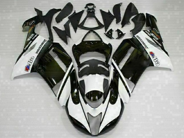 2007-2008 Kawasaki ZX6R Motorcycle Fairings - Black White Canada