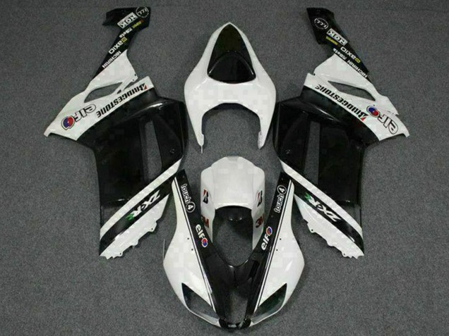 2007-2008 Kawasaki ZX6R Motorcycle Fairings - Black White Elf Canada
