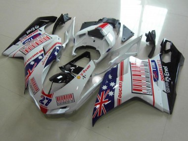 Purchase 2007-2014 Ducati 848 1098 1198 Motorcycle Fairings - White Blue Red Glossy Black American Flag Tim 27 Canada