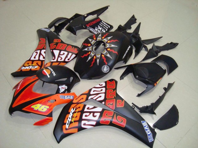 2008-2011 Honda CBR1000RR Motorcycle Fairings - Matte Black Orange Rossi Repsol 46 Canada