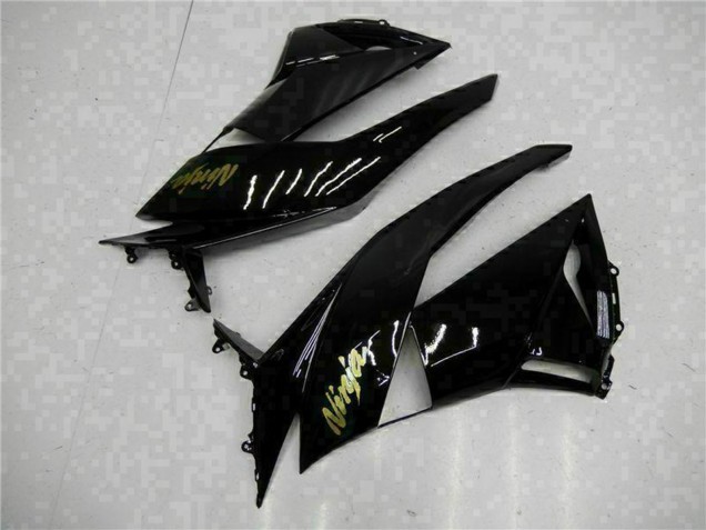 2009-2012 Kawasaki ZX6R Motorcycle Fairings - Glossy Black Gold Ninja Canada