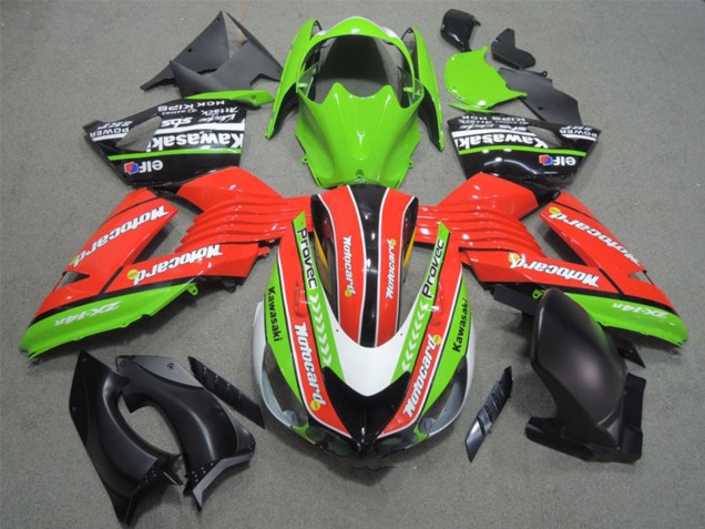 2006-2011 Kawasaki ZX14R ZZR1400 Motorcycle Fairings - Green Red White Black Elf Motocard Canada