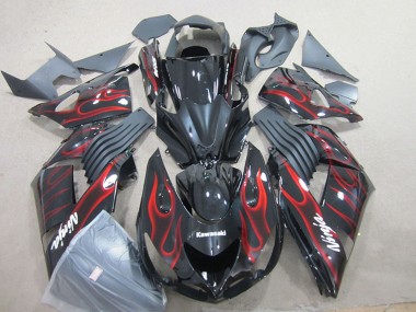 Purchase 2006-2011 Kawasaki ZX14R ZZR1400 Motorcycle Fairing - Glossy Black Red Flame Canada