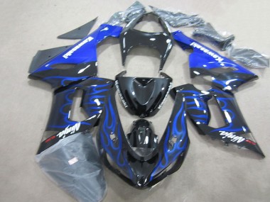 Purchase 2005-2006 Kawasaki ZX6R Motorcycle Fairings - Glossy Black Blue Flame Canada