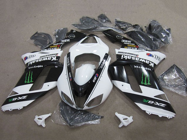 2007-2008 Kawasaki ZX6R Motorcycle Fairings - Black White Monster Canada