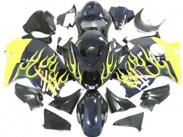1996-2007 Suzuki GSXR 1300 Motorcycle Fairings - Glossy Black Yellow Flame Canada