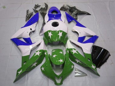 Purchase 2007-2008 Honda CBR600RR Motorcycle Fairings - White Blue Green Stars Stripe Canada