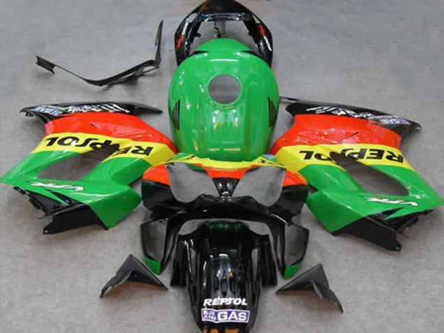 2002-2013 Honda VFR 800 Motorcycle Fairings - Green Yellow Red Black Repsol Canada