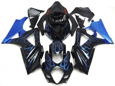 Purchase 2007-2008 Suzuki GSXR 1000 Motorcycle Fairings - Glossy Black Blue Flame Canada