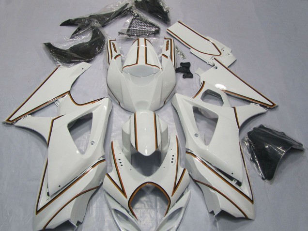 2007-2008 Suzuki GSXR 1000 Motorcycle Fairings - Glossy White Orange Pinstripe Canada