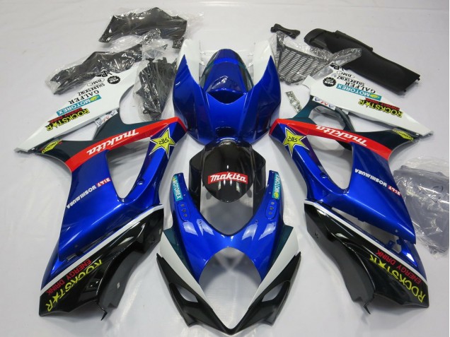 2007-2008 Suzuki GSXR 1000 Motorcycle Fairing - White Blue Red Black Rockstar Canada