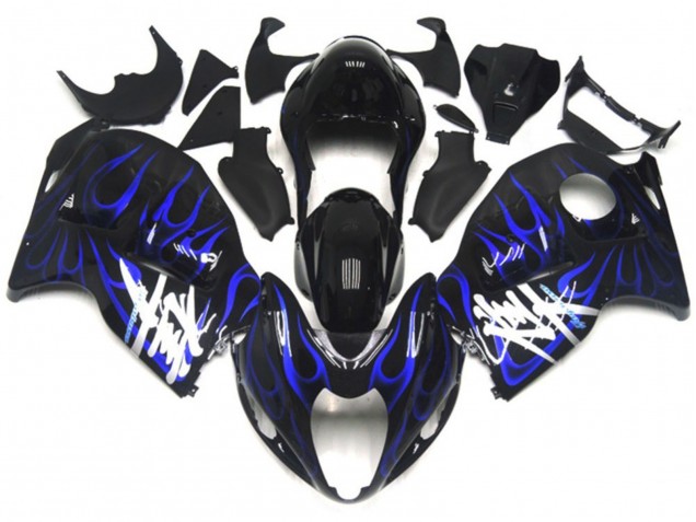 1996-2007 Suzuki GSXR 1300 Motorcycle Fairings - Glossy Black with Deep Blue Flame Canada