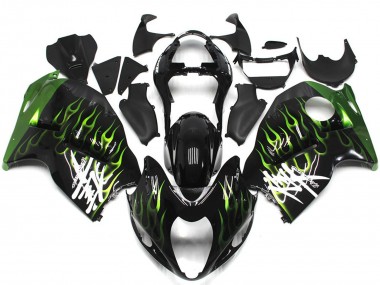 Purchase 1996-2007 Suzuki GSXR 1300 Motorcycle Fairings - Glossy Black with Deep Green Flame Canada