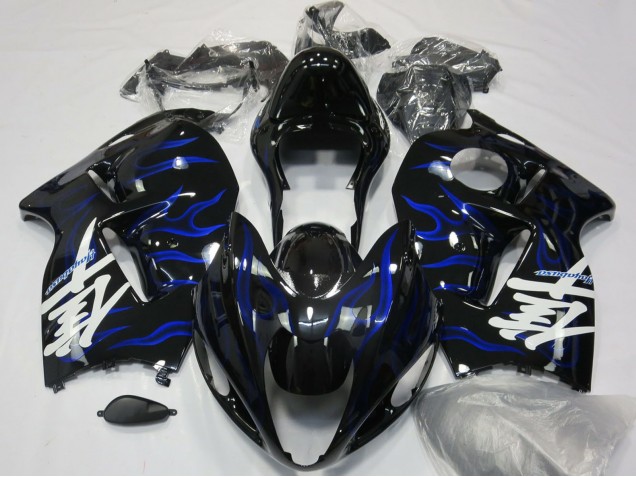 1996-2007 Suzuki GSXR 1300 Motorcycle Fairings - Glossy Black Blue Flame Canada