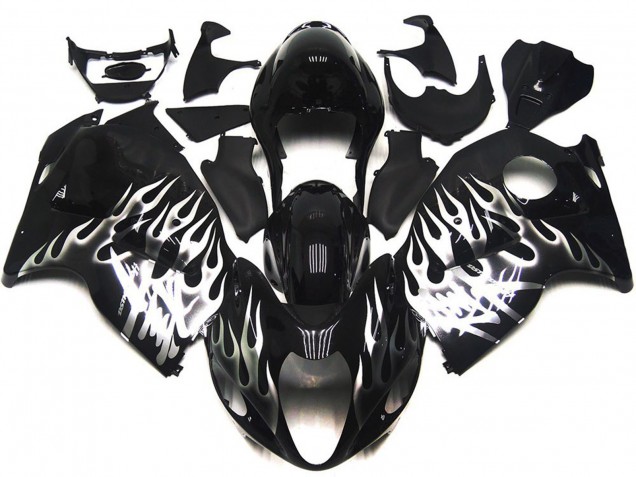 1996-2007 Suzuki GSXR 1300 Motorcycle Fairings - Glossy Black with Silver Flame Canada
