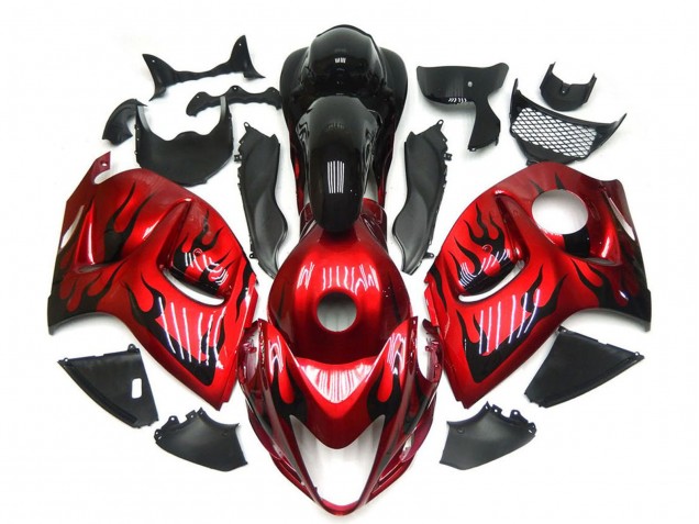 2008-2020 Suzuki GSXR 1300 Motorcycle Fairings - Red with Black Flame Canada