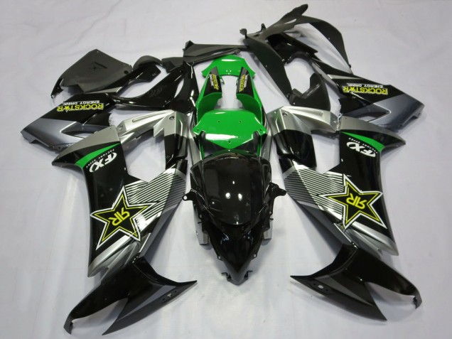 2008-2010 Kawasaki ZX10R Motorcycle Fairings - Grey Green Black Rockstar Canada