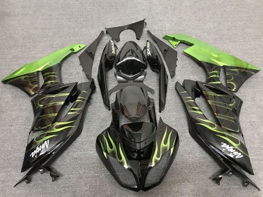 Purchase 2009-2012 Kawasaki ZX6R Motorcycle Fairings - Glossy Black Green Flame Canada