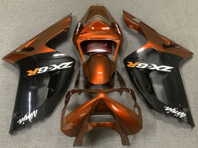 2003-2004 Kawasaki ZX6R Motorcycle Fairings - Orange Glossy Black Canada