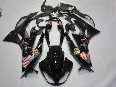 Purchase 2009-2012 Kawasaki ZX6R Motorcycle Fairings - Glossy Black Matte Black American Flag Canada