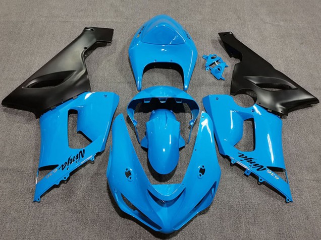 2005-2006 Kawasaki ZX6R Motorcycle Fairings - Vibrant Blue Matte Black Canada