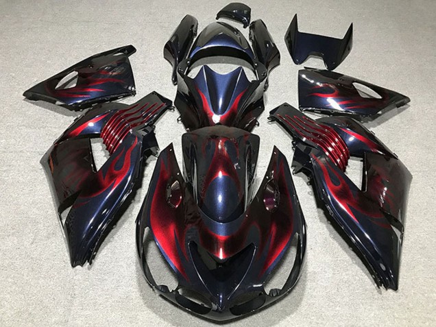 2006-2011 Kawasaki ZX14R Motorcycle Fairings - Chameleon Blue Black Red Flame Canada