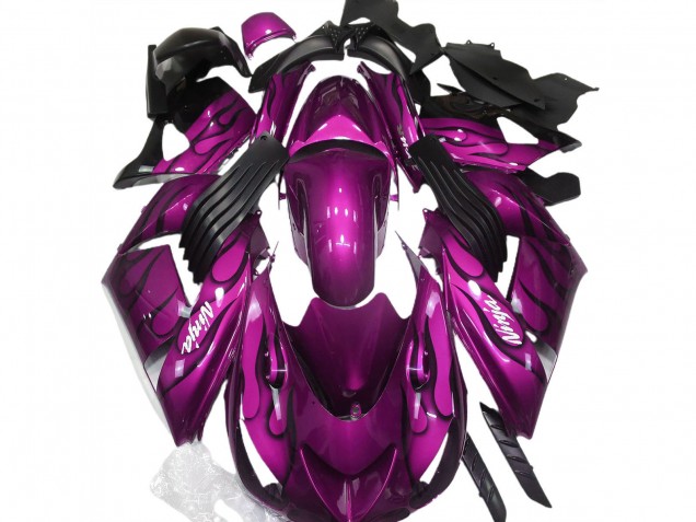 2006-2011 Kawasaki ZX14R Motorcycle Fairing - Purple Black Flame White Ninja Canada