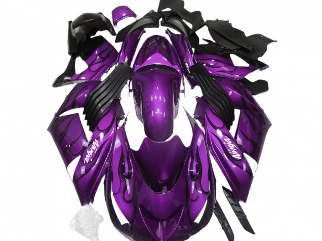 2006-2011 Kawasaki ZX14R Motorcycle Fairings - Purple Black Flame White Ninja Canada