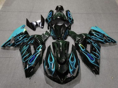 Purchase 2006-2011 Kawasaki ZX14R Motorcycle Fairings - Glossy Black Light Blue Flame Canada