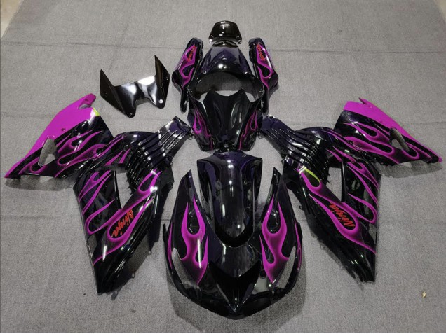 2006-2011 Kawasaki ZX14R Motorcycle Fairing - Glossy Black Purple Flame Canada