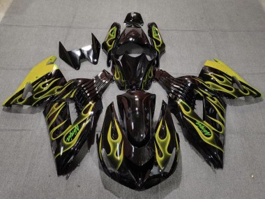 Purchase 2006-2011 Kawasaki ZX14R Motorcycle Fairings - Glossy Black Yellow Flame Canada