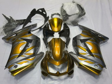 Purchase 2008-2012 Kawasaki Ninja 250 Motorcycle Fairings - Silver Gold Flame Canada
